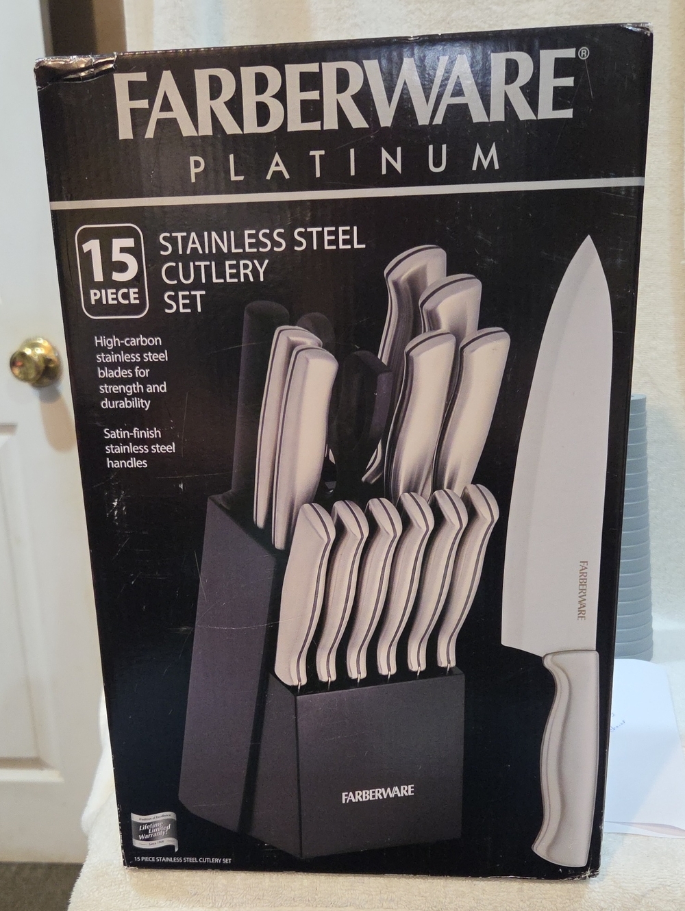 Farberware Stainless Steel Knife Block Set in Silver and Black